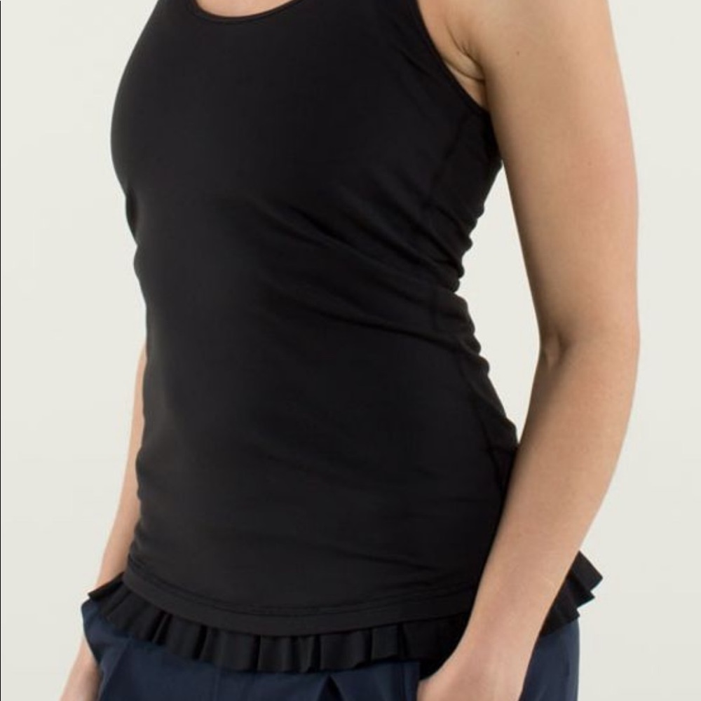💕HP💕Lululemon LIMITED EDITION cool racerback black ruffled hem tank - Picture 2 of 12